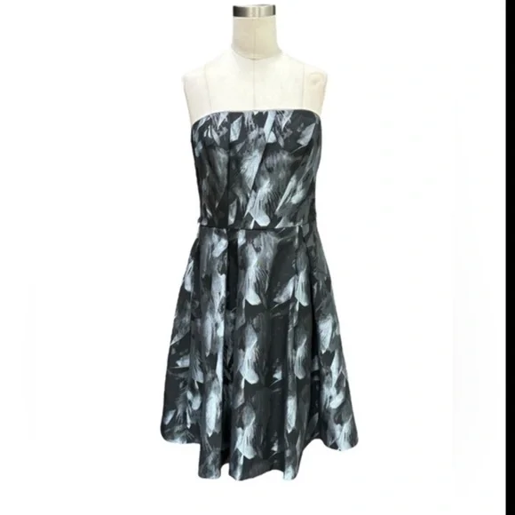 WHBM Strapless Feather Print black and white Dress size 4 - Picture 3 of 14